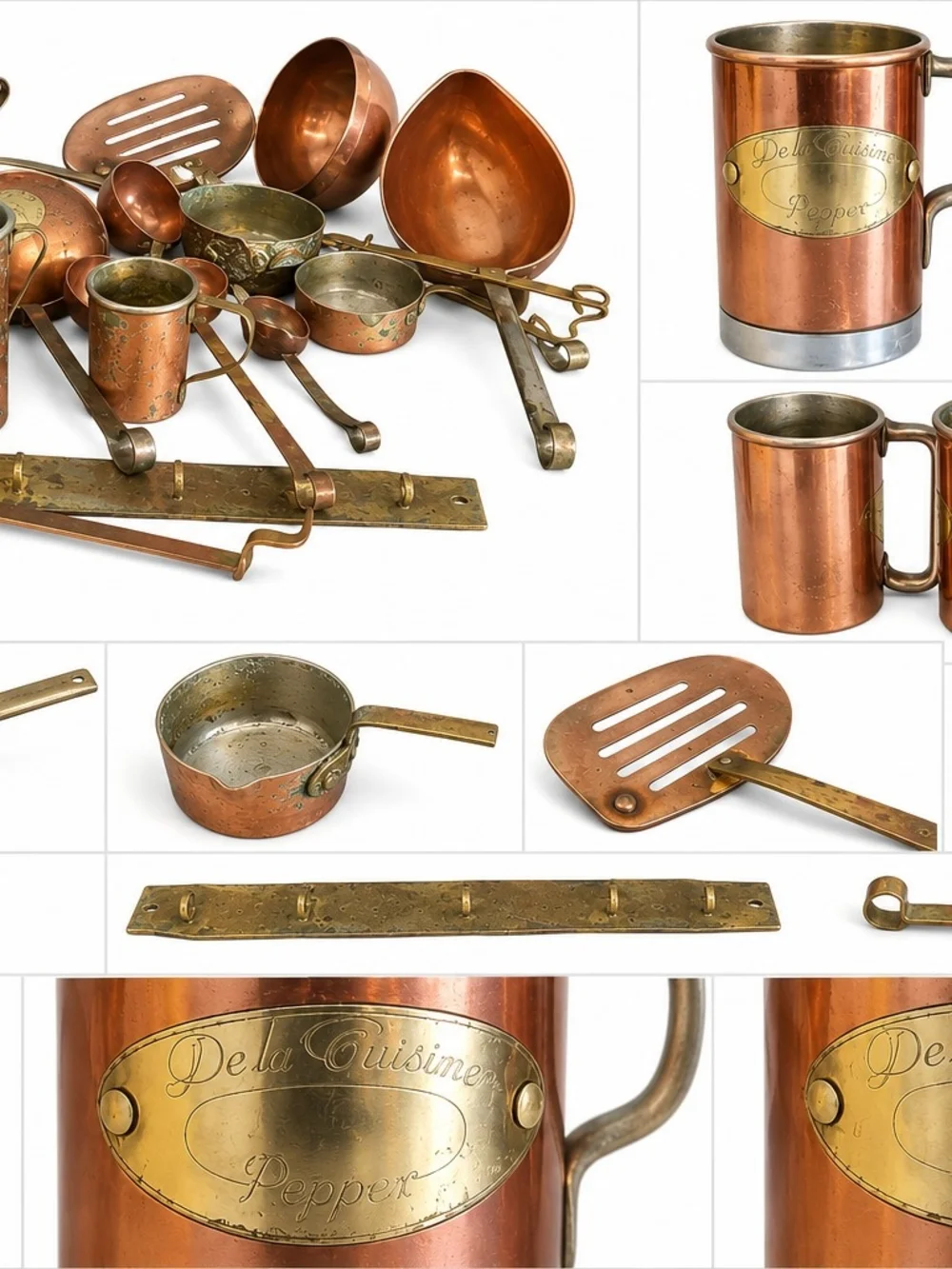 Vintage Copper Kitchen Utensils & Measuring Cup Lot Rustic Farmhouse Decor